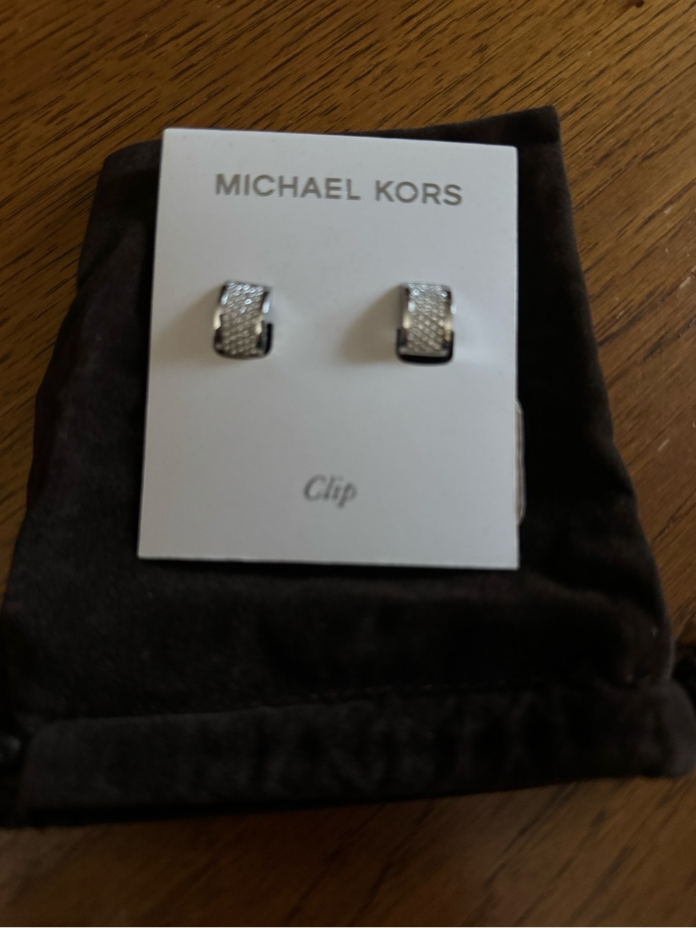 NWT Michael Kors Silver Crystal Pave Clip-On Huggie Earrings